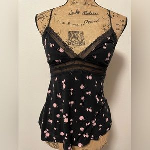 VICTORIAS SECRET Black Pink Floral Lace Adjustable Straps Camisole